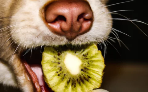 dog eating kiwi