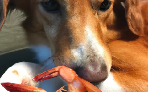 dog eating a shrimp