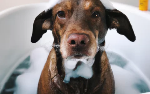 dog shampoo in a bath